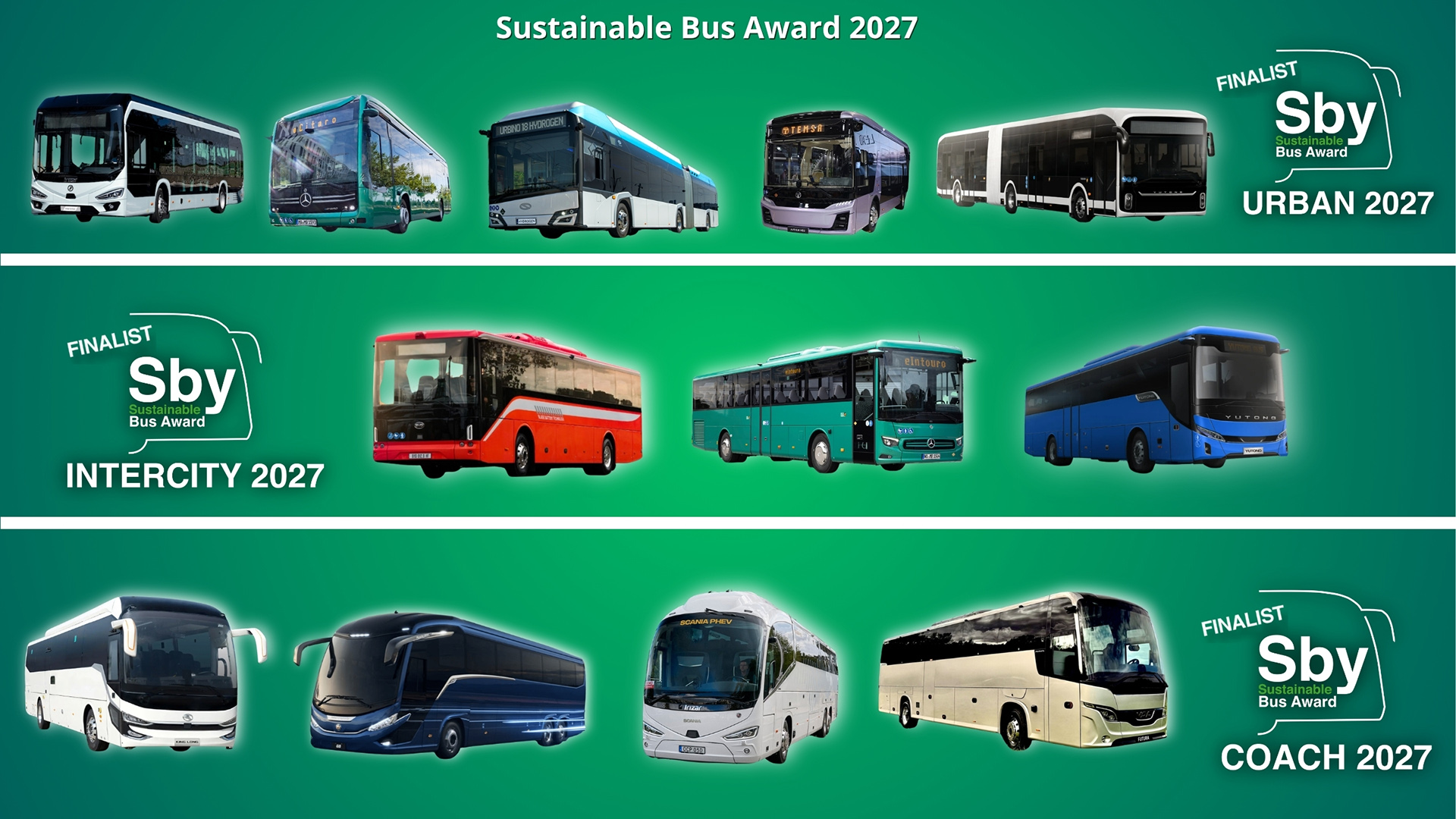 Hivatalos a Sustainable Bus Awards 2027 díjra jelölt busztípusok listája